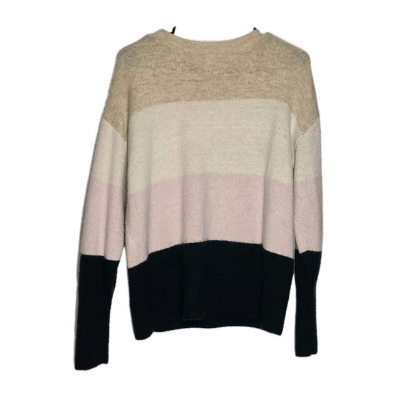 H&M Women's Colorblock Sweater US M Cream Blush Black Soft Knit - Picture 2 of 3